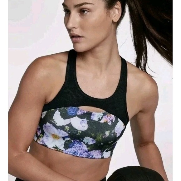 Nike Other - Nike Pro Swoosh Floral Print Sports Bra Sz M Strappy Back Key‎ Hole Gym Running